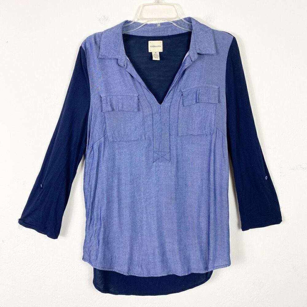 G.H. Bass & Co. Navy Blue & Chambray Long Sleeve Shirt Size M